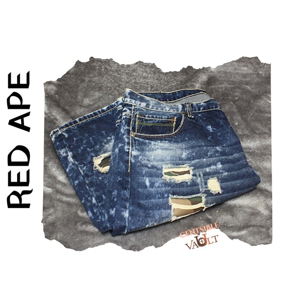 NWOT ~ Men’s RED APE Size 42 Distressed & Fashion Torn w/Camo Lining Shorts. - Picture 6 of 6